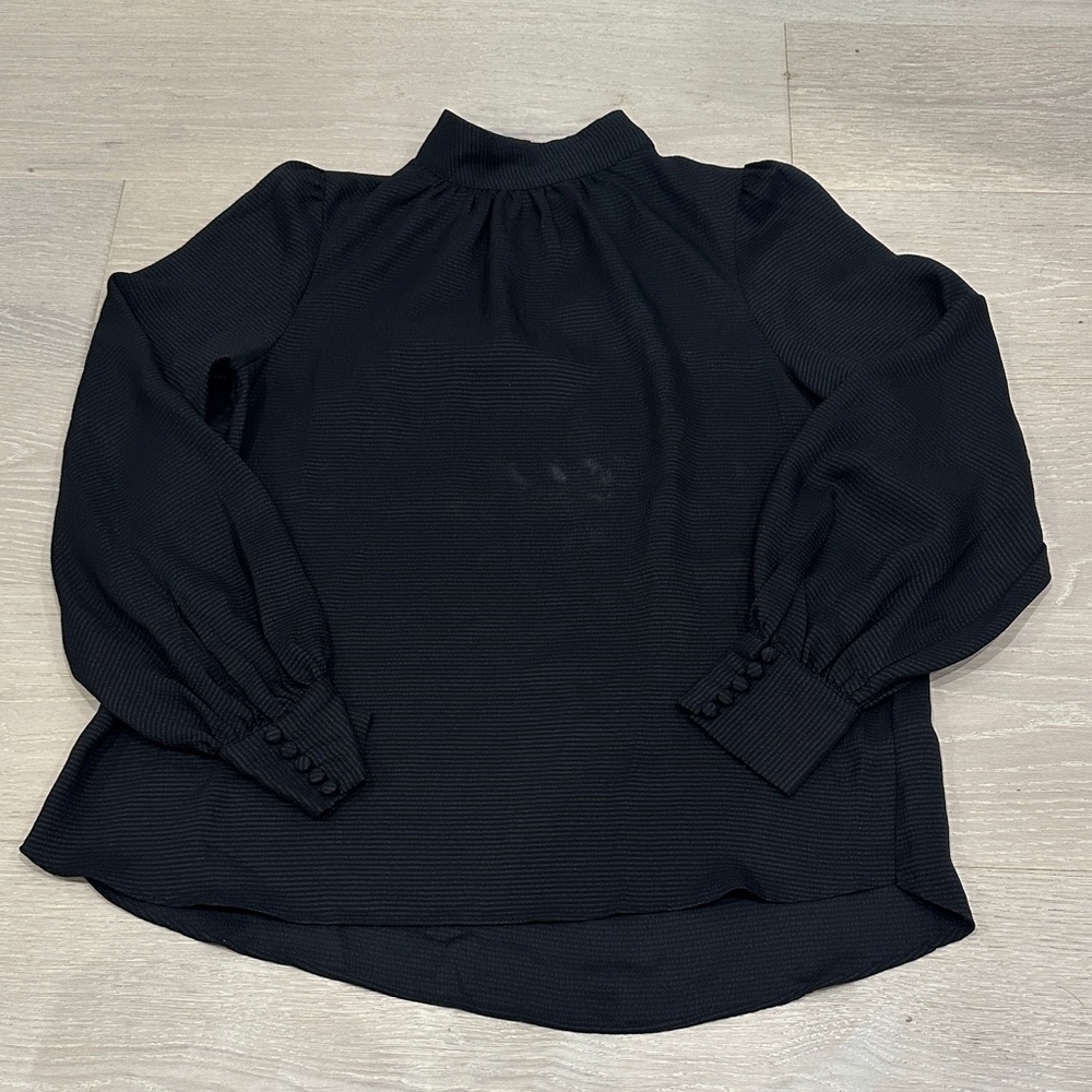 H&M Black Blouse with Buttoned Sleeves